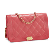 Pre-Owned CHANEL Lambskin Quilted Boy Wallet On Chain